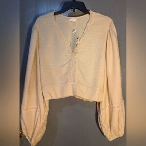 Elegant Beige Women's Blouse with Lace Detail